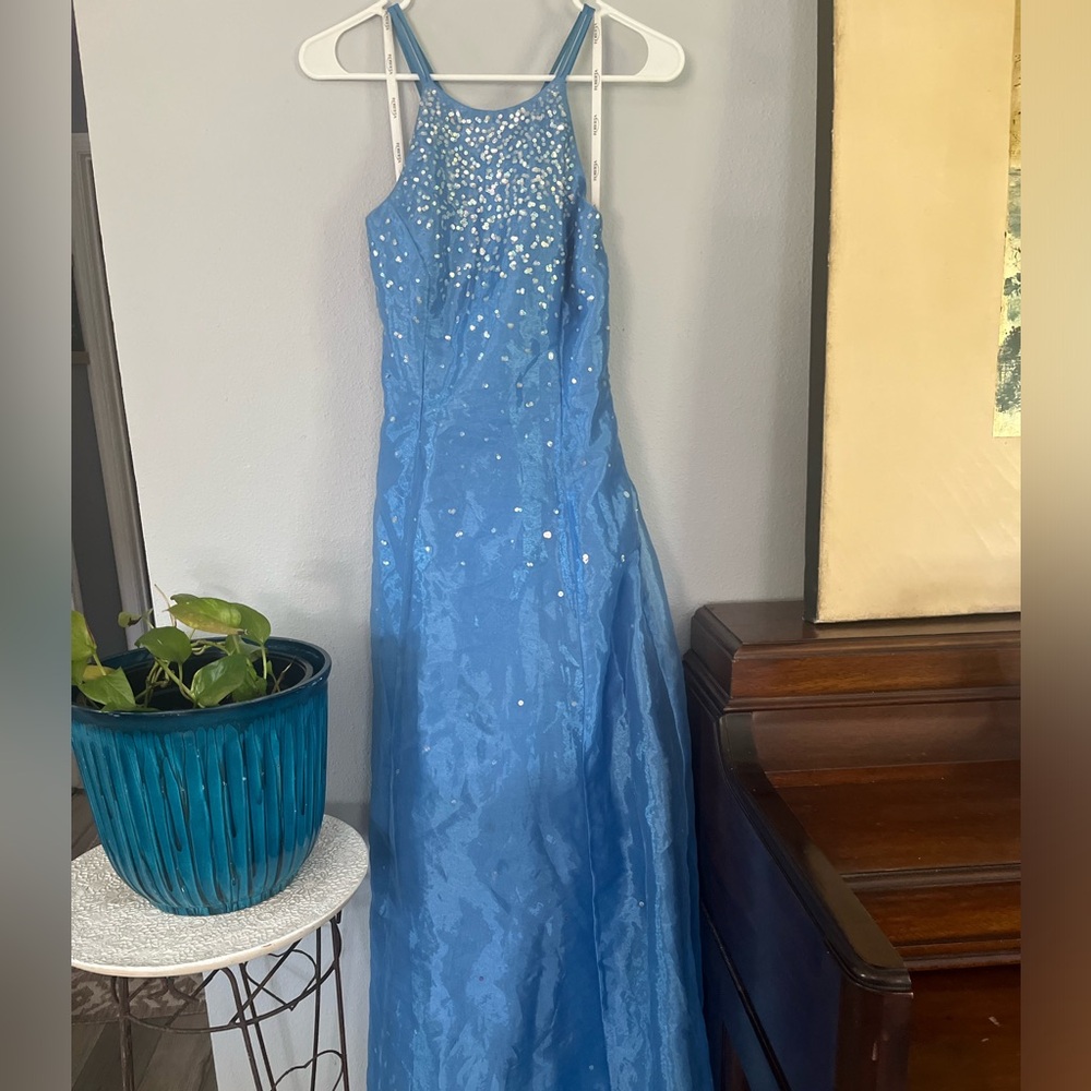 Elegant Blue Gown with Embellishments